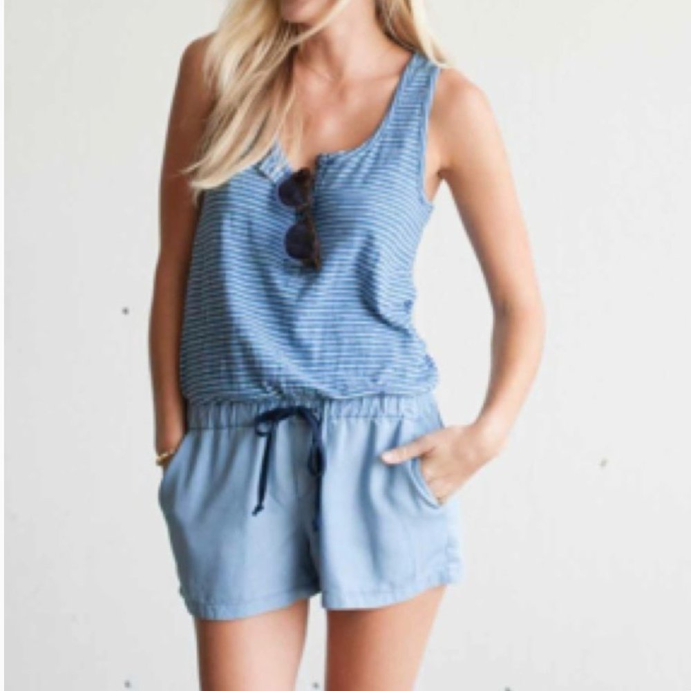 Splendid Chambray Striped Tank Shorts Romper M